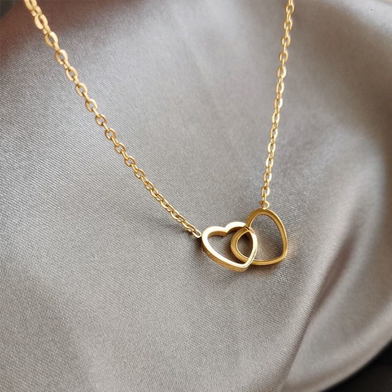 Stainless steel long hearts necklace 2 tier *** gold and silver main image 1