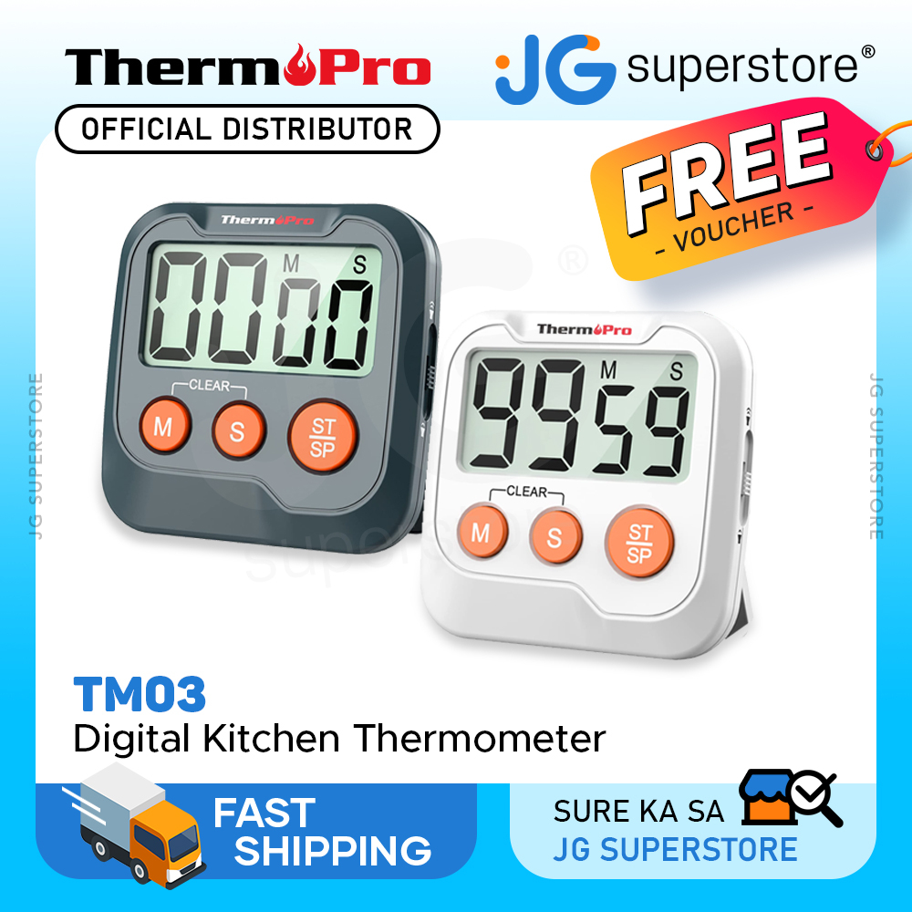 ThermoPro TM03 Digital Kitchen Timer with Large LCD Screen, Countdown Timer, (Black, White