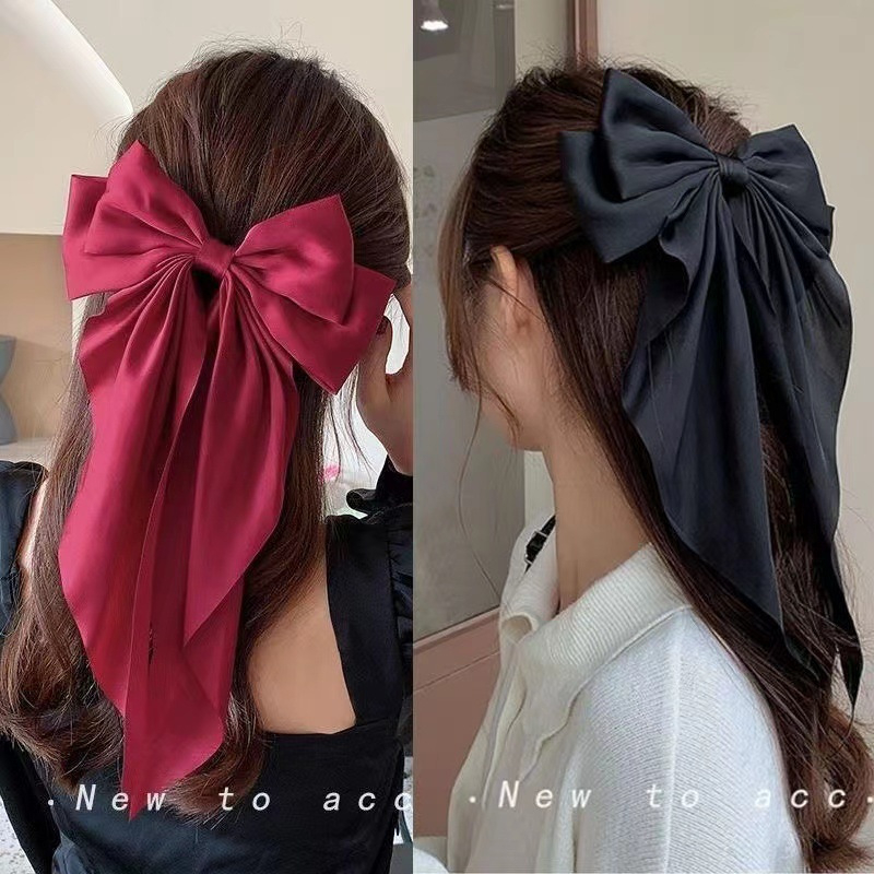 BIG SIZE Ribbon Elegant Long Bow Hairpin Fashion Korean Hair Clip ...