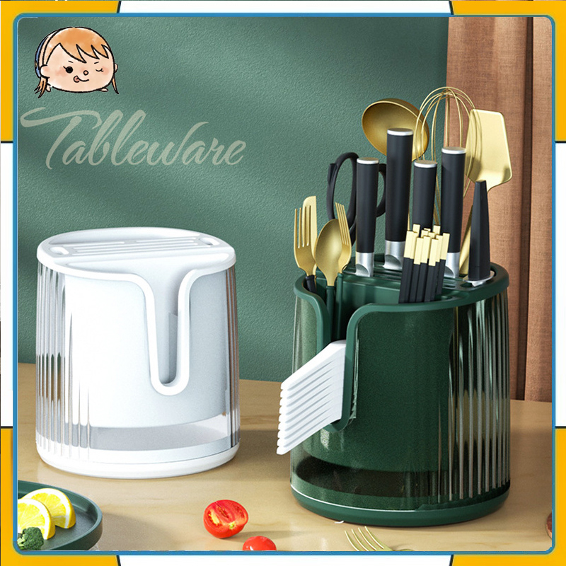 360° Rotating Kitchen Utensils Organiser Knife Holder Storage Rack ...