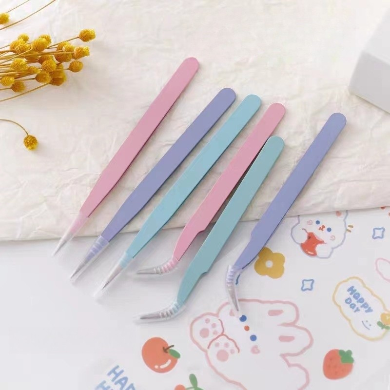Macaron Precision Tweezers Straight Curved Tweezers Sticker DIY