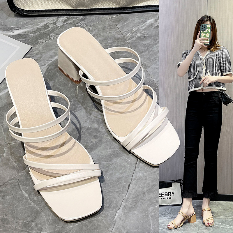 8S COD!New fashion trend comfortable high heel leather sandals | Shopee ...