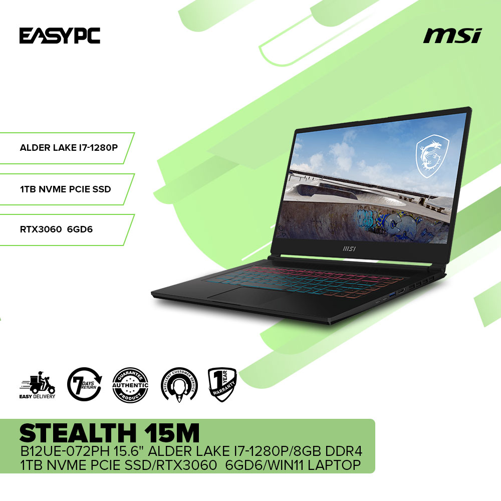EasyPC MSI Stealth 15M B12UE072PH 15.6" Alder Lake i71280P Gaming