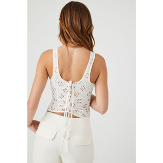 Forever 21 Women's Floral Eyelet Lace-Up Tank Top | Shopee Philippines