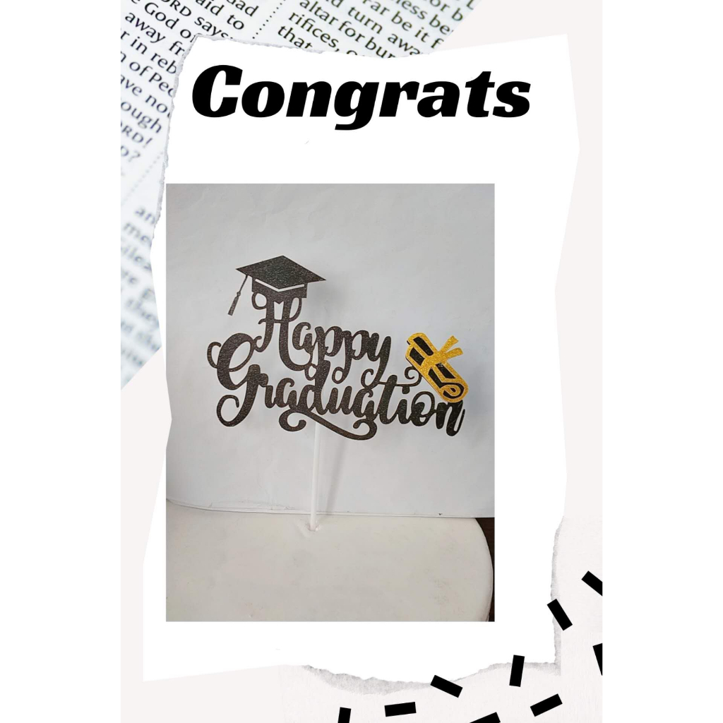 Happy Graduation Black Congrats Grad paper card cake topper baking ...