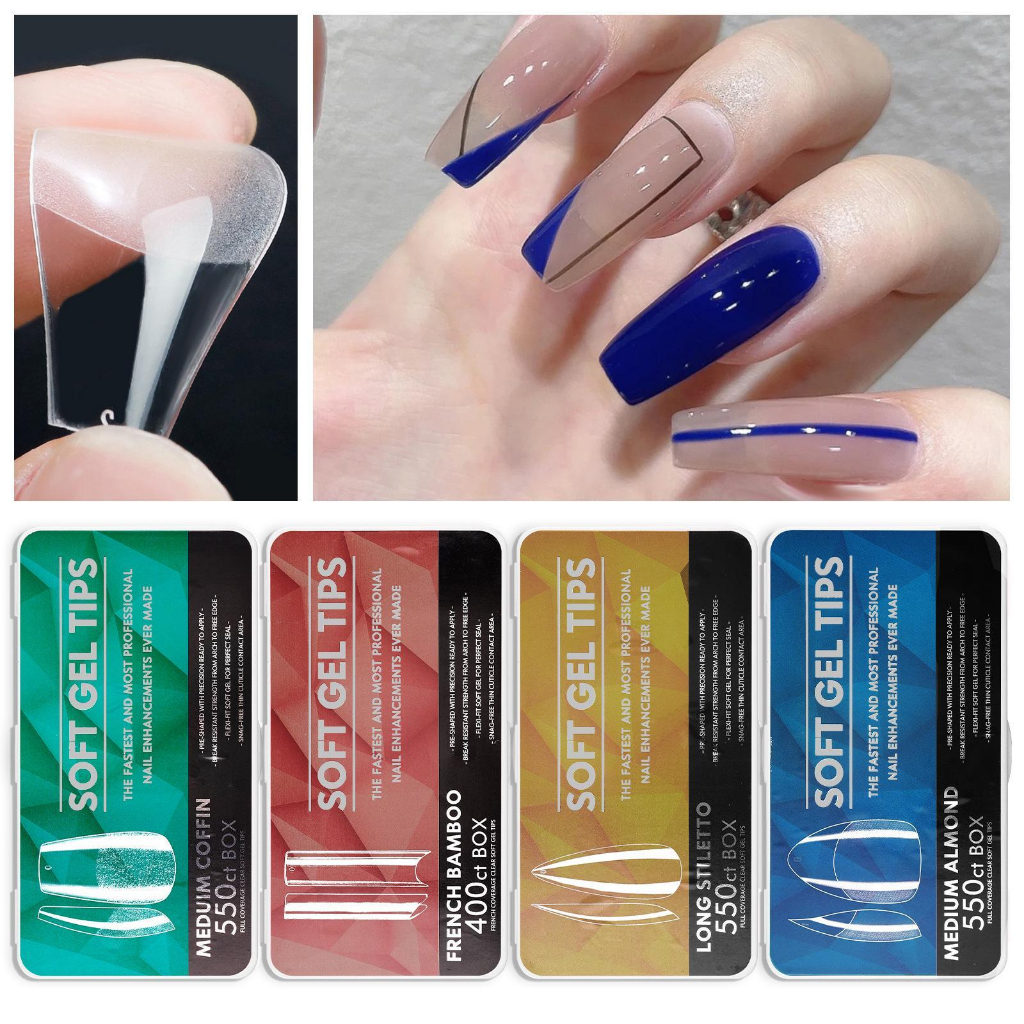 550 Pcs/Set Nail Tips Kit Nail Extensions Gel Tips False Soft Gel ...