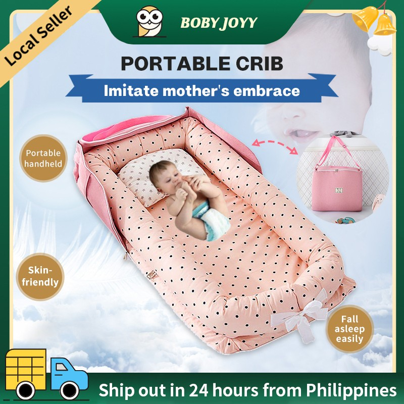 Baby Bed Foldable Cotton Crib Baby Travel Bed with Pillow Removable Washable Newborn Baby Nest