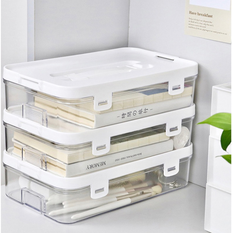 White Handle Lid Minimalist Flip Acrylic Box Organizer Desk Organizer