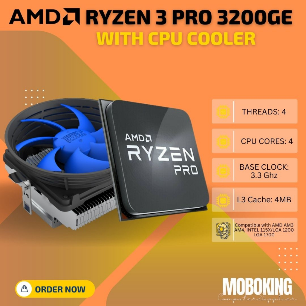AMD Ryzen 3 PRO 3200GE Socket Am4 3.3ghz Desktop Processor with Cooler ...