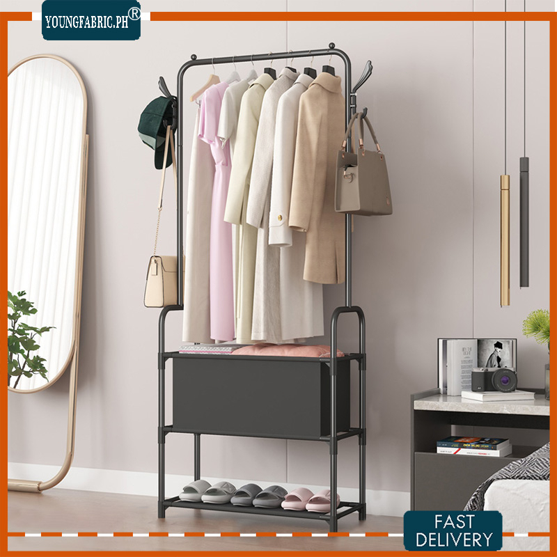COD Coat Rack Floor-standing Clothes Drying Rack with Basket Multi ...