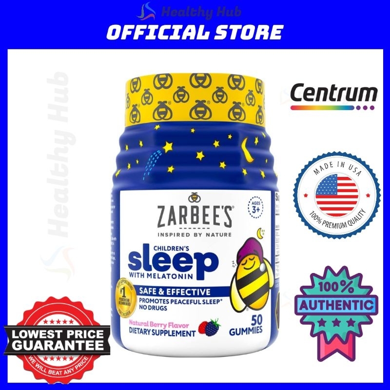 Zarbee's Children's Sleep with Melatonin Supplement, Natural Berry Flavor 50 Gummies Shopee