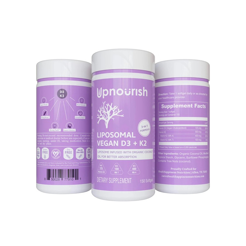 UpNourish Certified Vegan Vitamin D3 5000 IU K2 MK4 MK7 500 mcg, 150