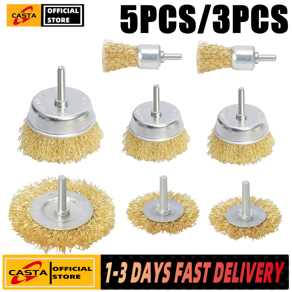 Swpeet 9Pcs Brass Coated Wire Brush Wheel & Cup Brush Set With 80