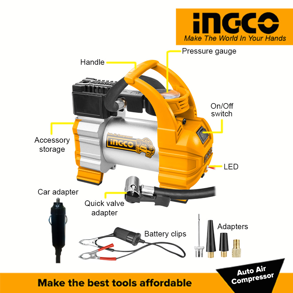 Ingco 140Psi Auto Air Compressor Tire Inflator AAC1408 IPT | Shopee ...