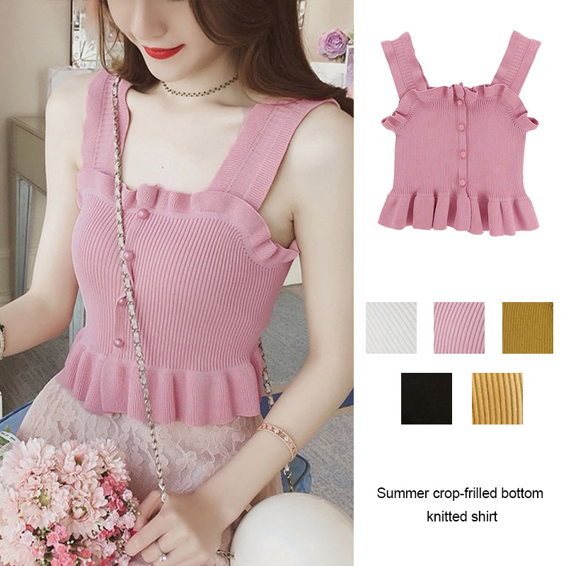 Korean Summer Short Inner Wear Top Camisole for Women Tank Top Ruffle ...