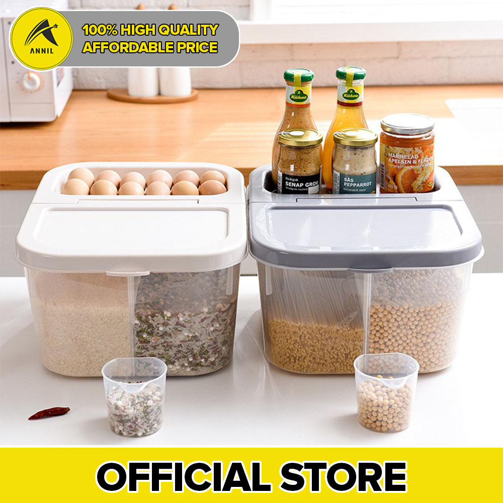 Annil 2 Grids Food Storage 5 Kilos Container With Wheels and Free Cup ...