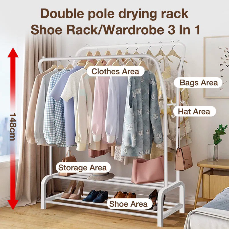 Upgrade Big Double and single Pole rack with shoes storage space Type ...