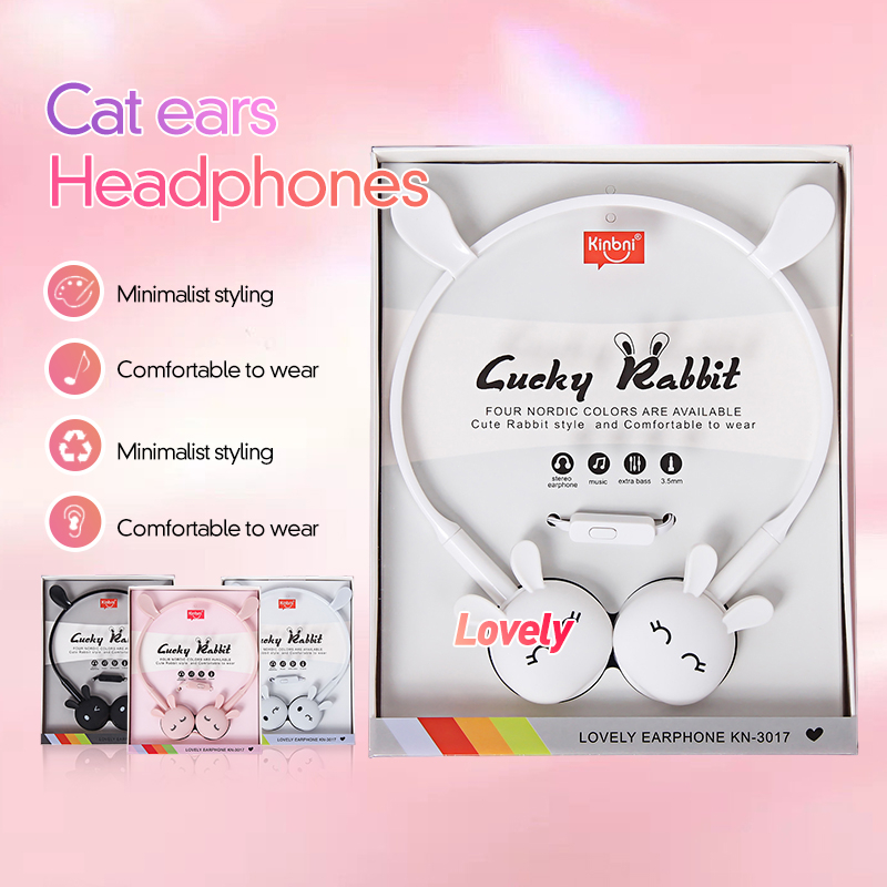 3.5mm Cartoon Cute Rabbit Wired Headset With Mic Student Earphone ...