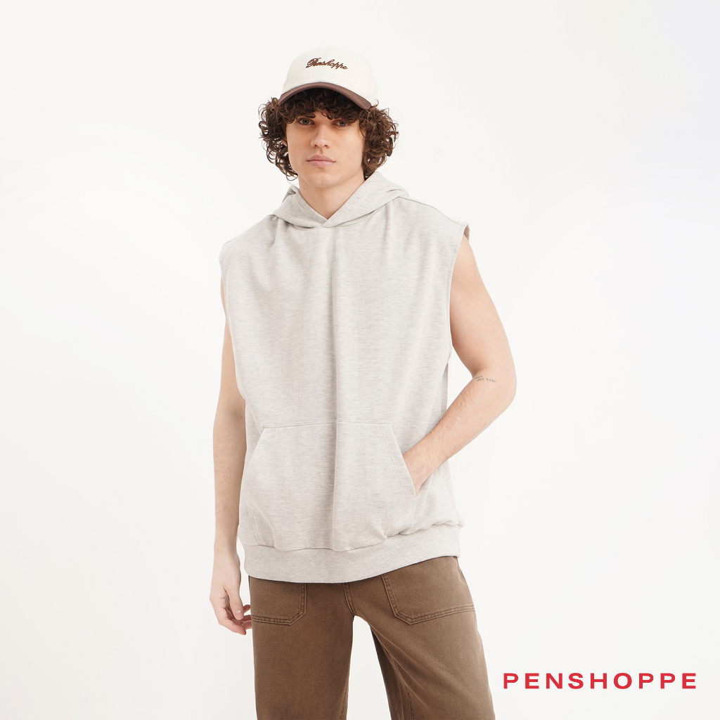 Penshoppe Sleeveless Hoodie For Men (Heather Gray) | Shopee Philippines