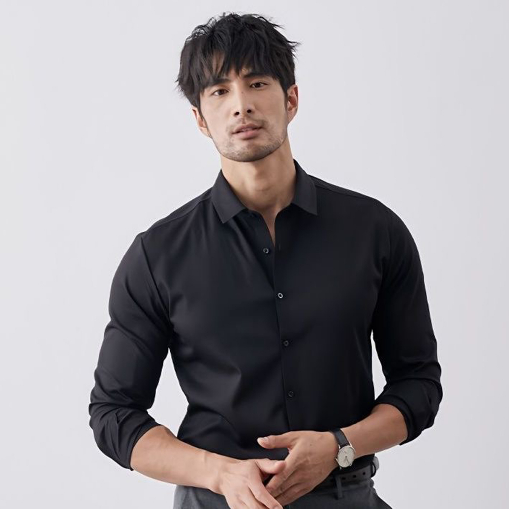 CCC-H] Long Sleeve Business Formal Polo Shirt for Men Plain Slim