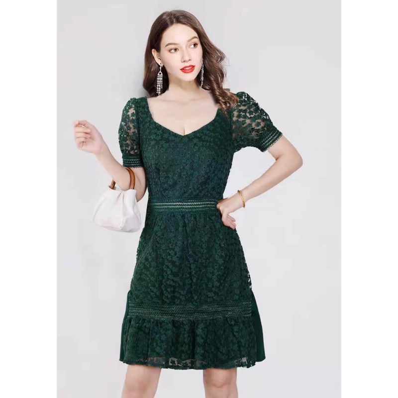 EMERALD GREEN Elegant classy lace semi formal evening party cocktail  wedding bridal dress | Shopee Philippines