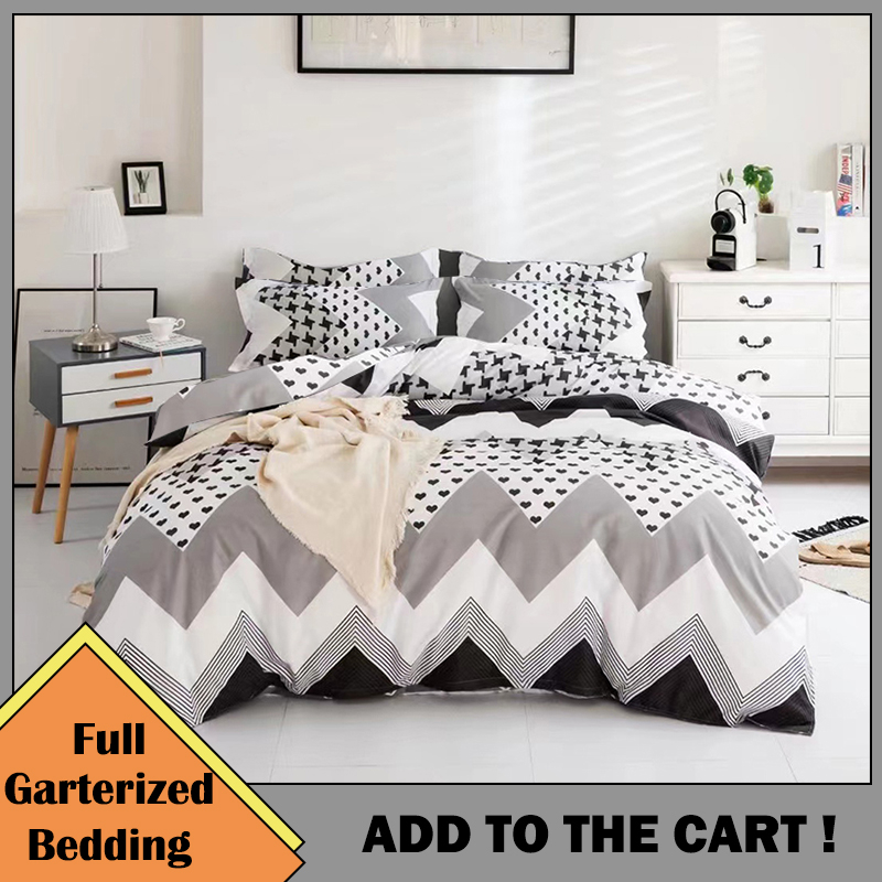 4 in 1 Full Garterized Bedding Set Double Queen King Size with Bedsheet