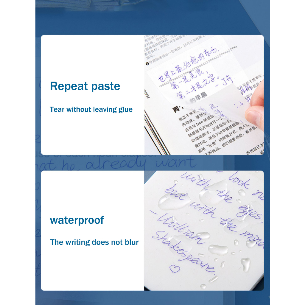 HGS 50 Sheets Transparent Sticky Note Waterproof Memo Pad 75*75mm ...