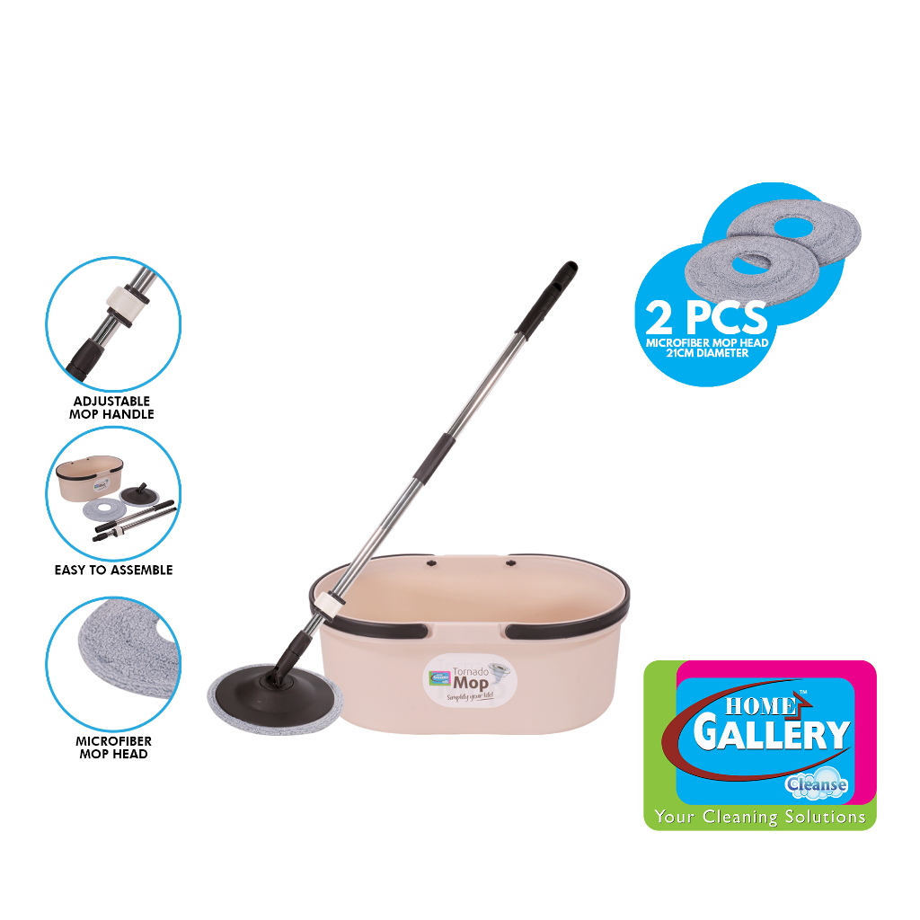 Home Gallery Tornado Mop & Spin Dry Bucket with 2 Microfiber Mop Head ...