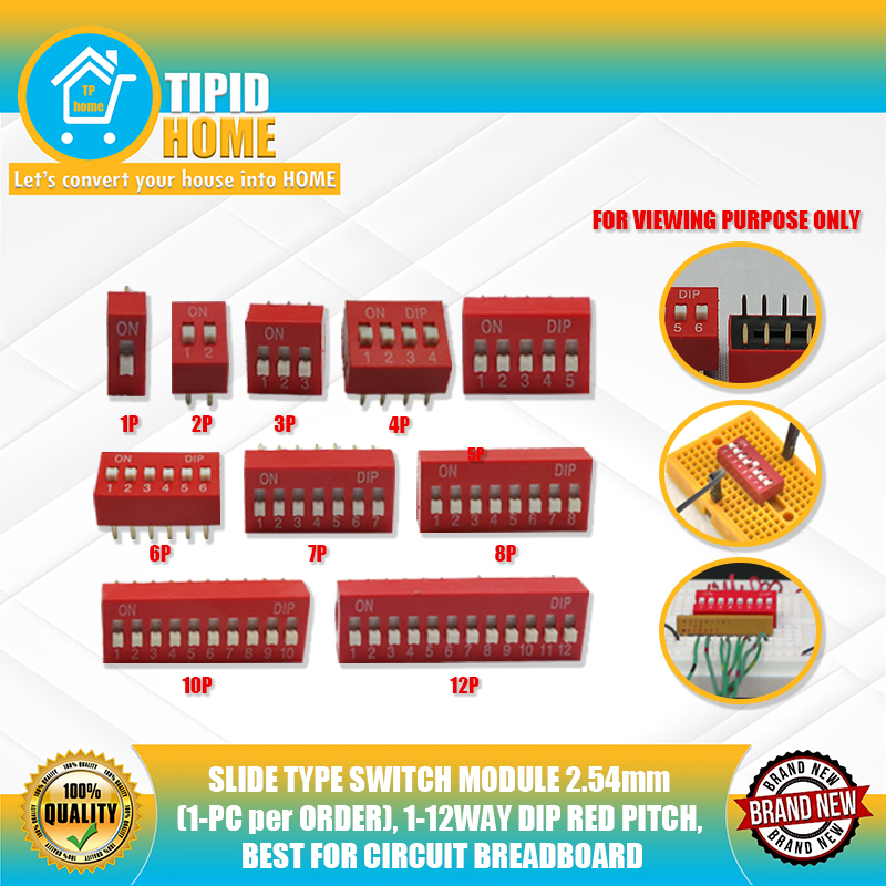 SLIDE TYPE SWITCH MODULE 2.54mm (1-PC per ORDER), 1-12WAY DIP RED PITCH ...