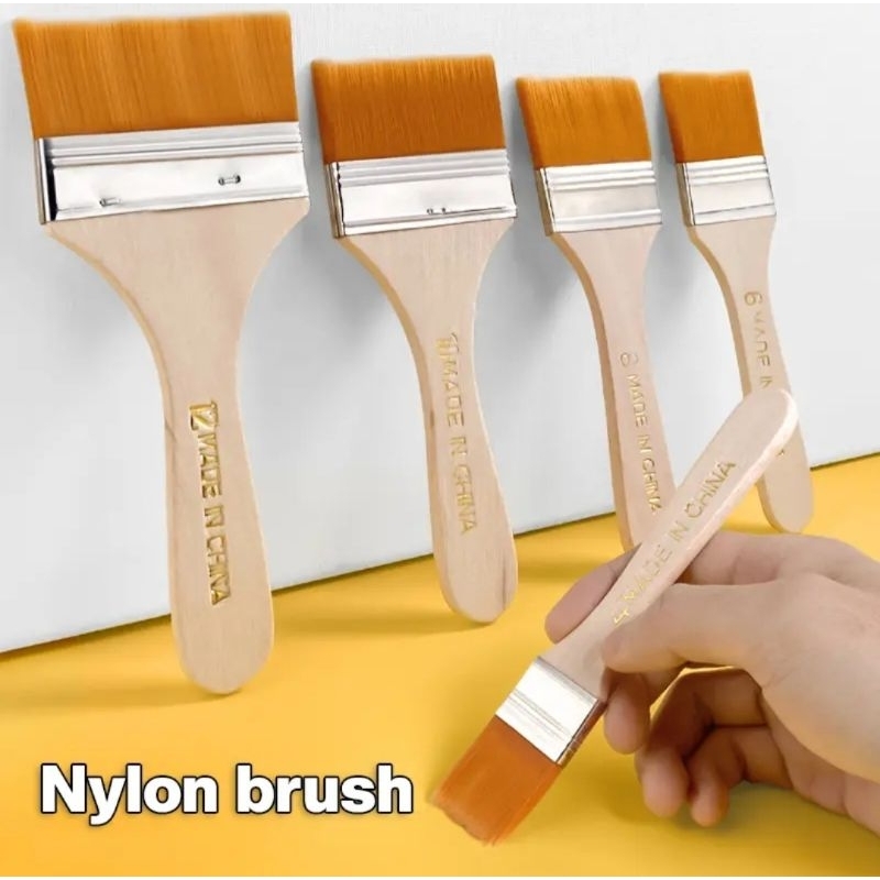Nylon Flat Brush for Varnishing Painting Yellow Color Flat Synthetic