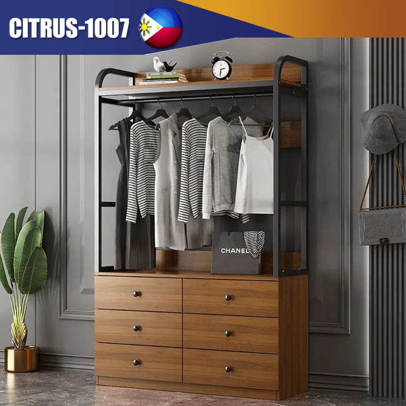 Clothes rack wardrobe with drawers bucket storage rack hanging