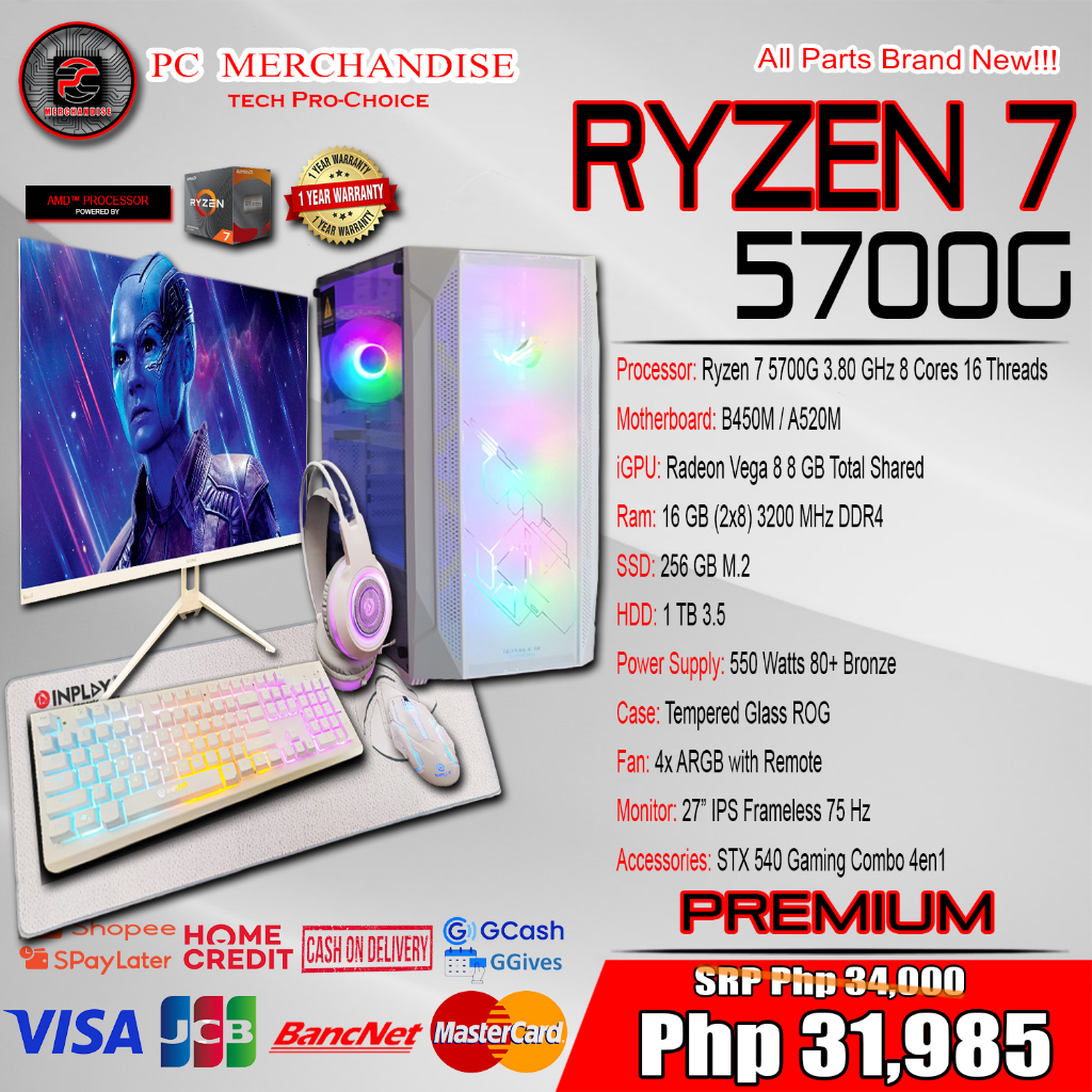 RYZEN 7 5700G GAMING SET [B450M] [16GB DDR4 RAM] [256GB SSD] [1TB HDD ...