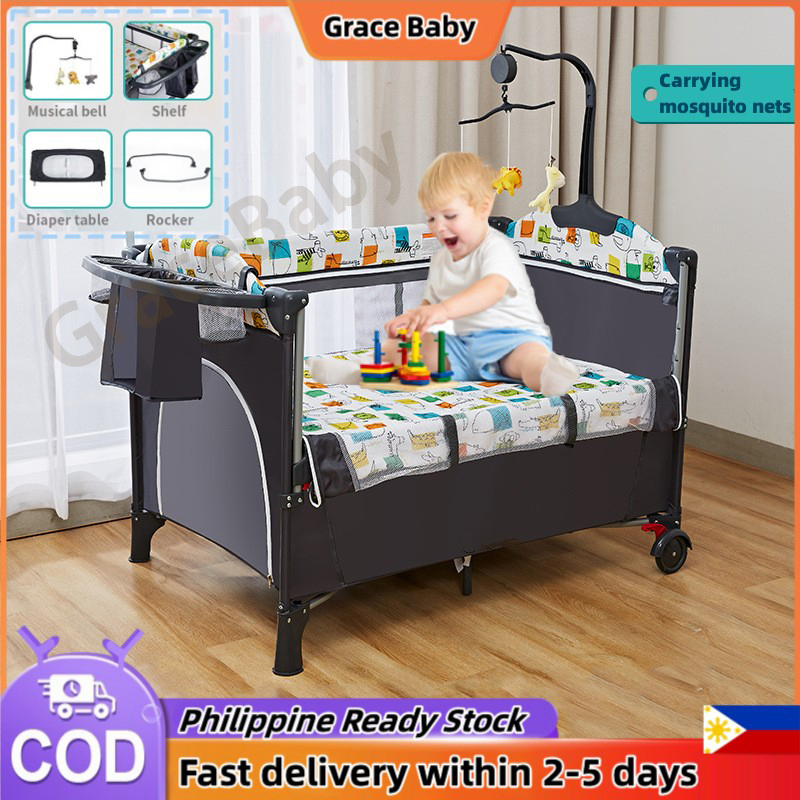 Baby crib With Free Toys Mosquito Net And Changing Table Portable Mobile Bed 5in1 Baby Crib