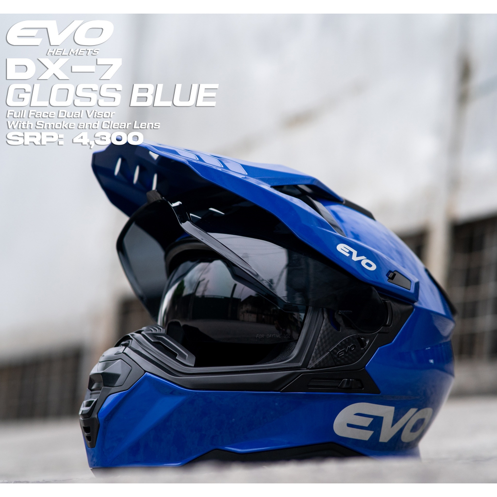 Evo Helmet Dx Mono Gloss Blue Smoke Lens W Free Clear Lens Shopee