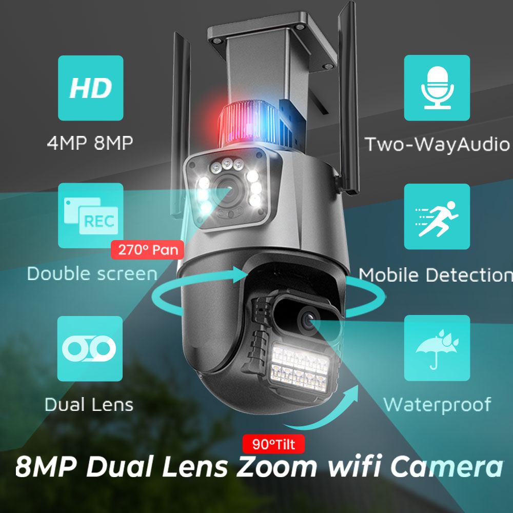 Dual Lens 8X Zoom PTZ IP Camera 8MP 4K Audio Outdoor WiFi Camera Motion ...