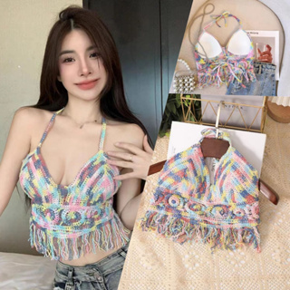 NEW Crochet Top For Women Bikini Knitted Swimwear Top Beach Wear Outfit  With Pad