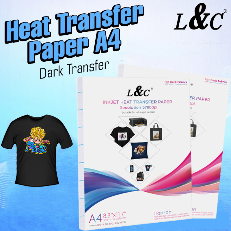 L&C 10 Sheets Inkjet Heat Transfer Paper Suitable For Dark Fabrics  Compatible All Inkjet Printers