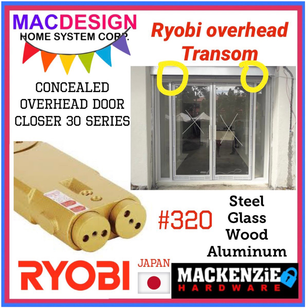Ryobi 320 Japan Overhead Concealed door closer 90deg 170kgs Max load