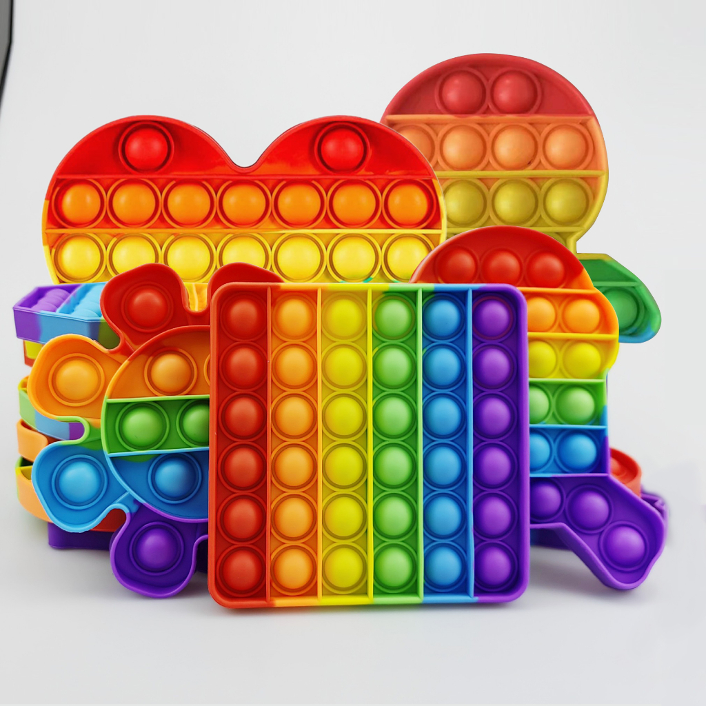 Fidget Rubber Rainbow Colored Toys Multi-Function Stress Reliever Push ...