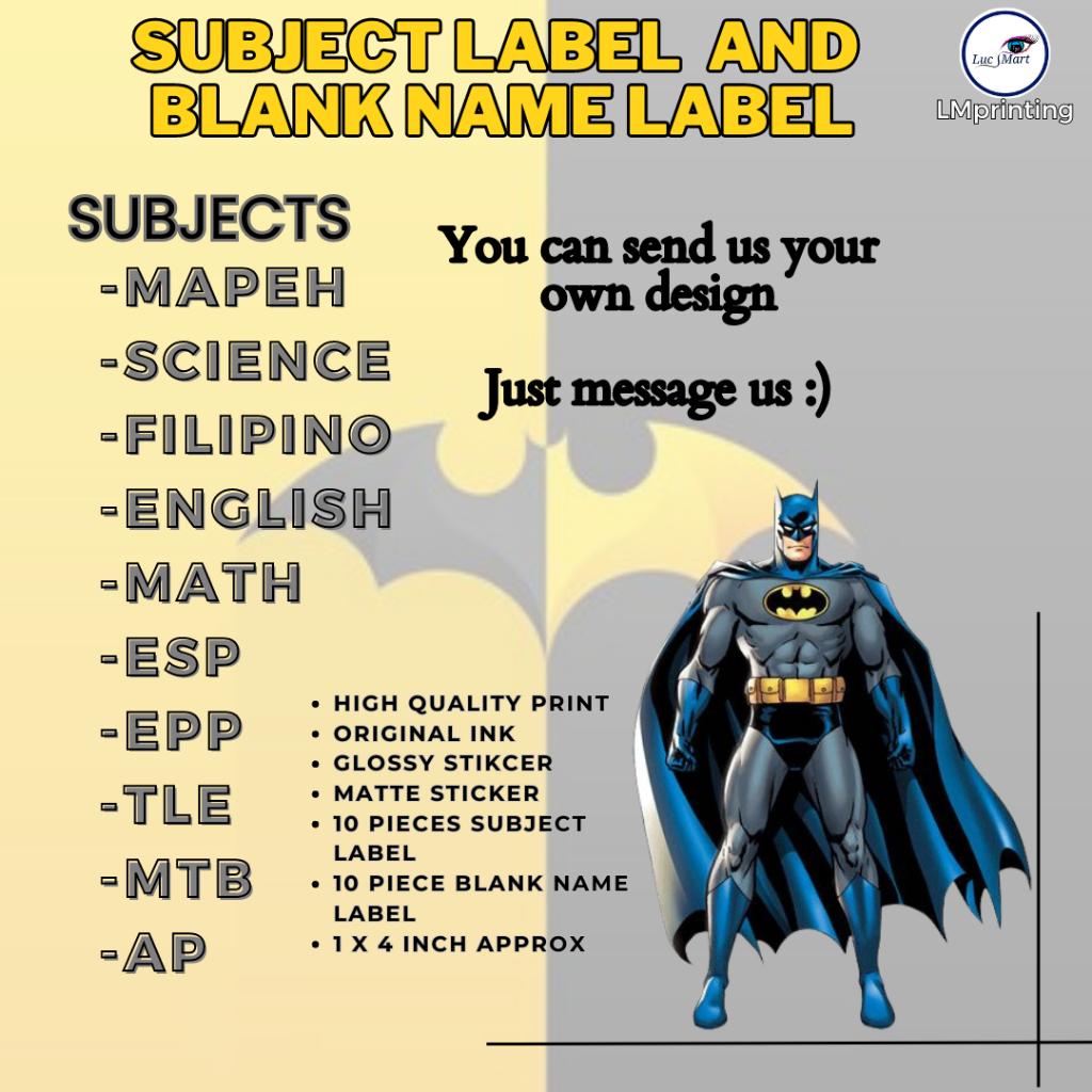 LUCSMART fast shipping - BATMAN THEMED STICKER LABEL AND NAME LABEL ...