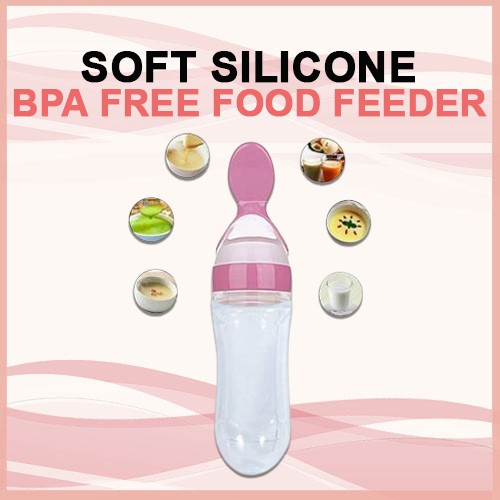 Baby Food Feeding Bottle with Spoon Fruit Squeezing Bottles 90ML Soft Silicone Feeder Squeezer