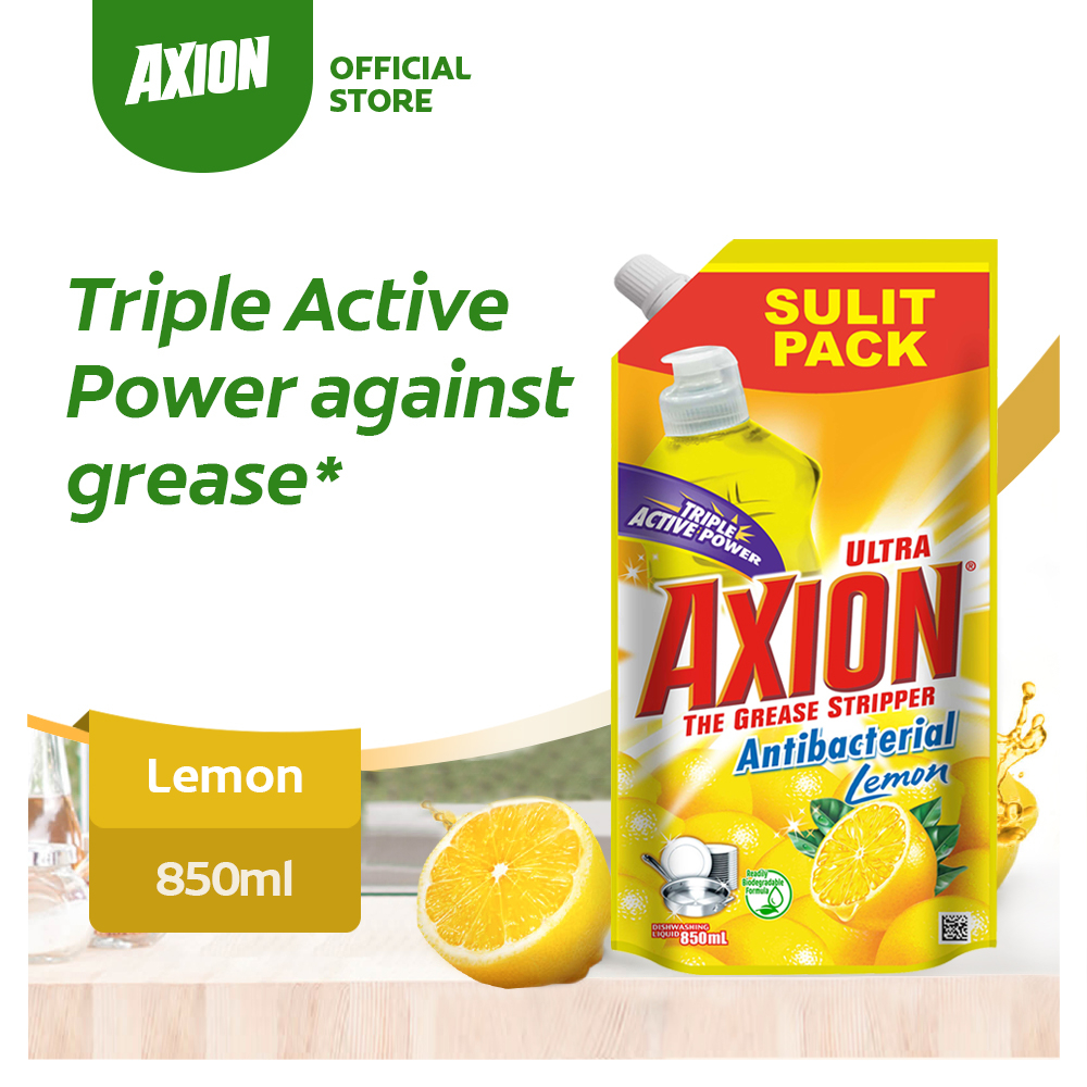 Axion Lemon Antibacterial Dishwashing Liquid with Triple Active Power