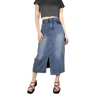 Y2K 90s Retro Maxi Denim Skirt Vintage Wash Maong Jeans Korean Style ...
