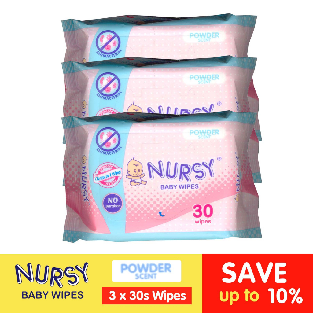 Nursy Baby Wipes Powder Scent 30's x 3 (Save up to 10) Shopee