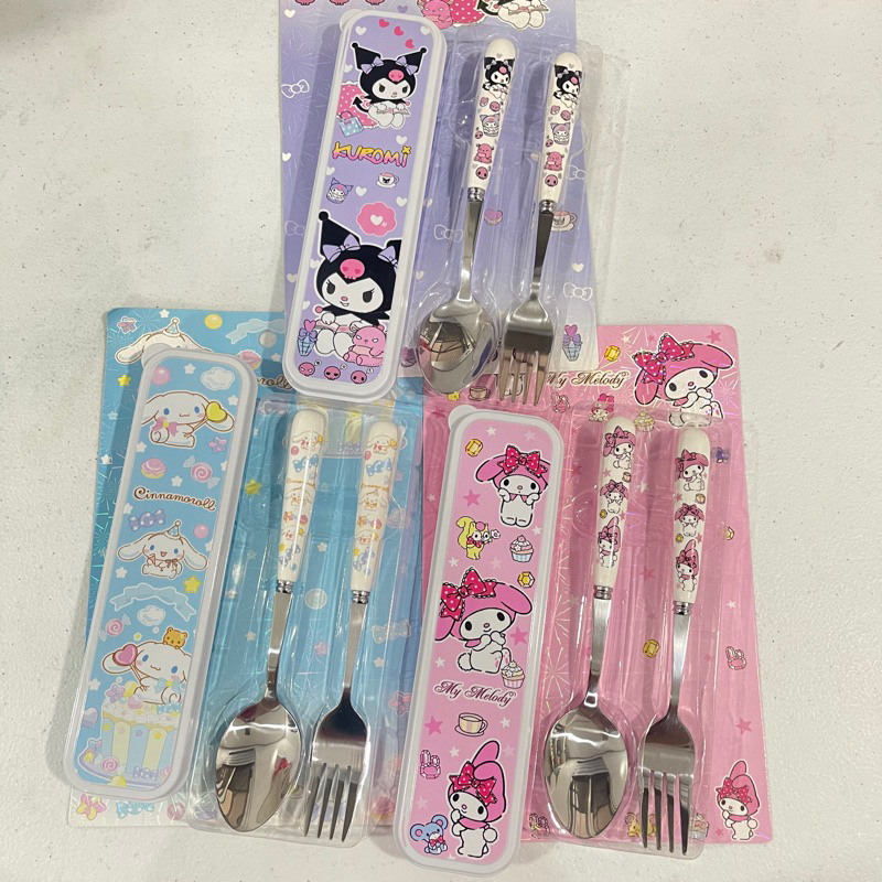 Kawaii Sanrio Cute Spoon Fork Utensils Kuromi Cinnamoroll Melody Lunch ...