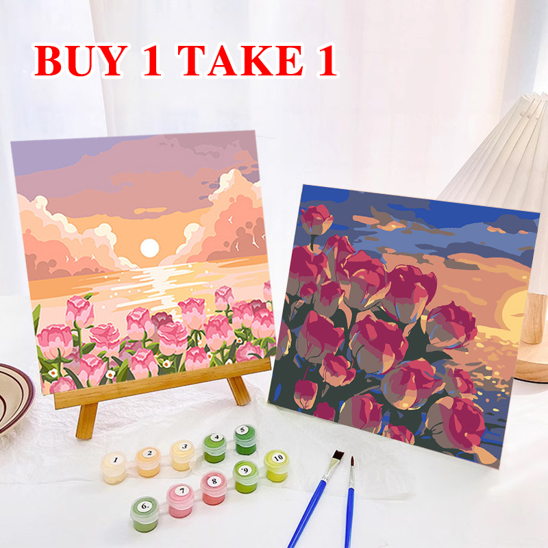 (BUY 1 TAKE 1)Digital Oil Paint By Numbers 20x 20cm Canvas Frame Number ...