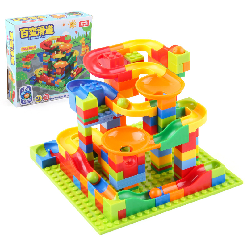 168pcs Block Toy Diy Marble Race Track Ball Block Funnel Slide Brick