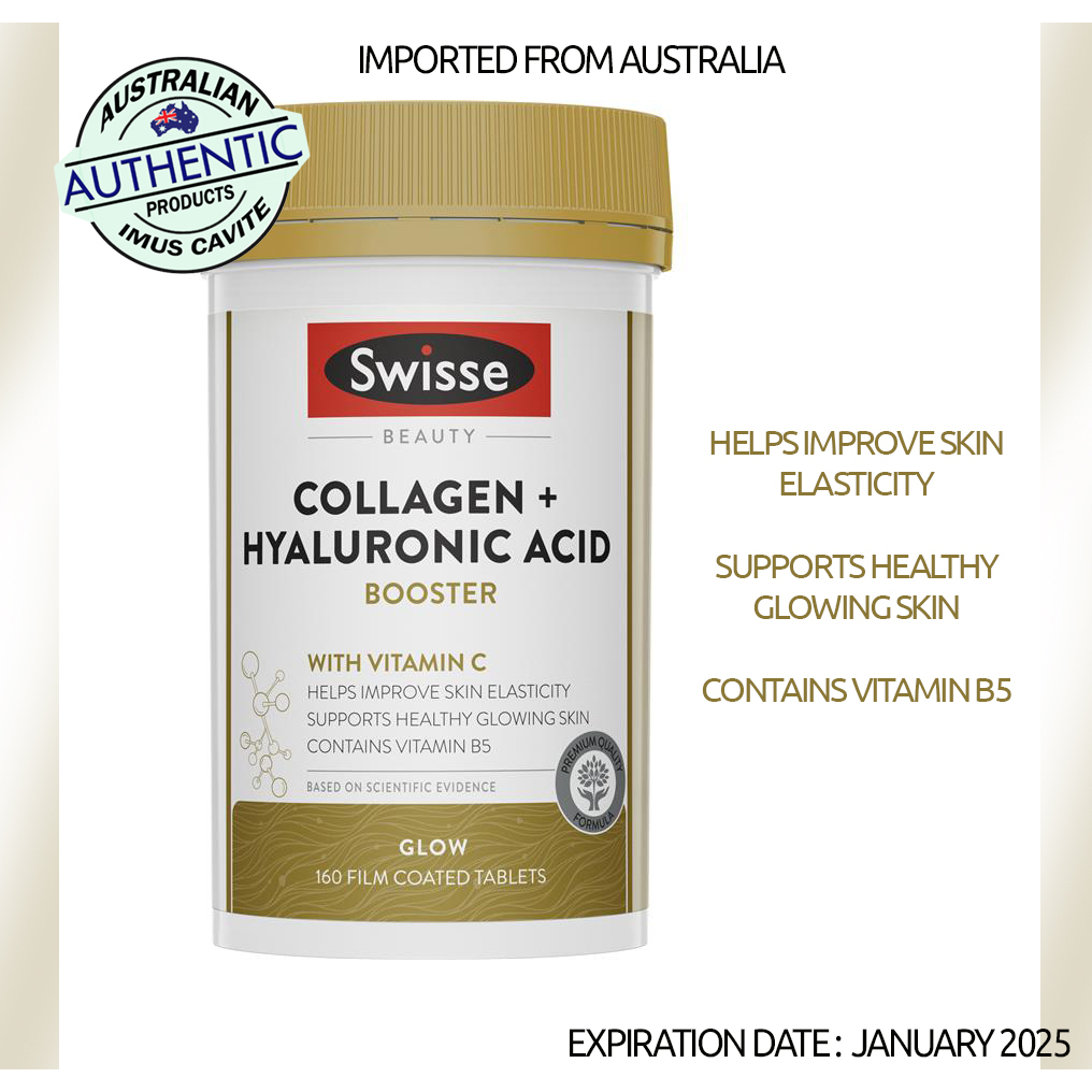 Swisse COLLAGEN + HYALURONIC ACID Booster with VITAMIN C (80Tablets