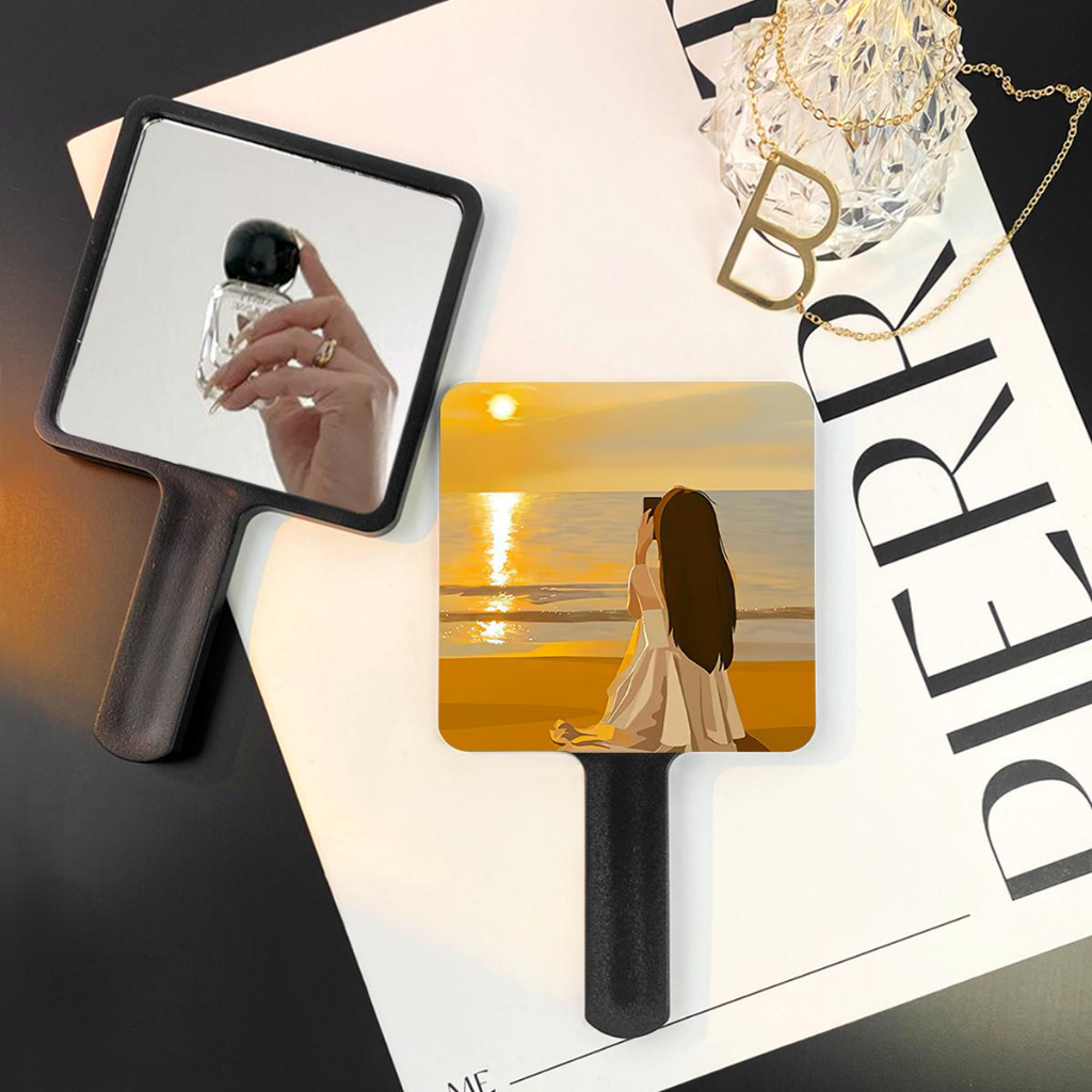 Ins simple handheld makeup mirror female students portable carryon