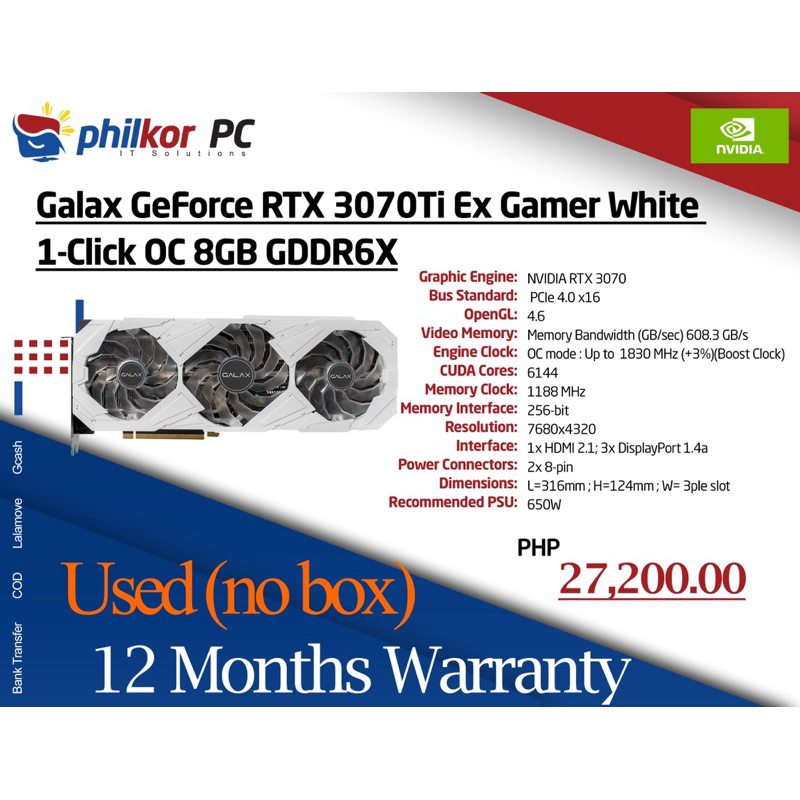 GALAX GeForce RTX 3070 Ti EX G White (used) Graphics card 1 year